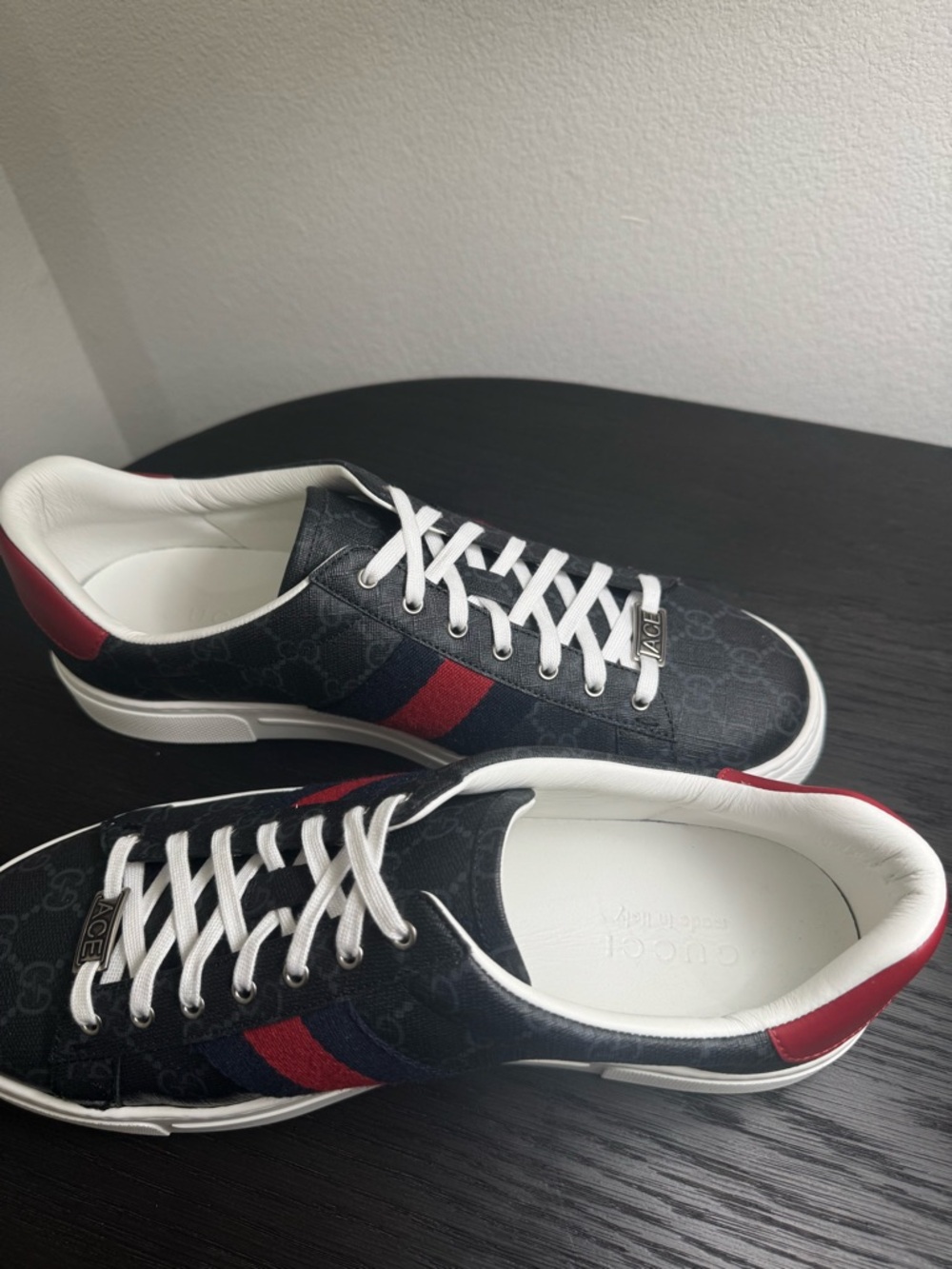 Gucci Ace Web Sneakers GG Monogram Black 10 - Picture 6 of 8